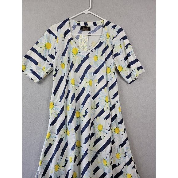 NWT Luiselle Italy 100% Linen White Floral Daisy SS Sundress Womens Med Pockets - Picture 2 of 13